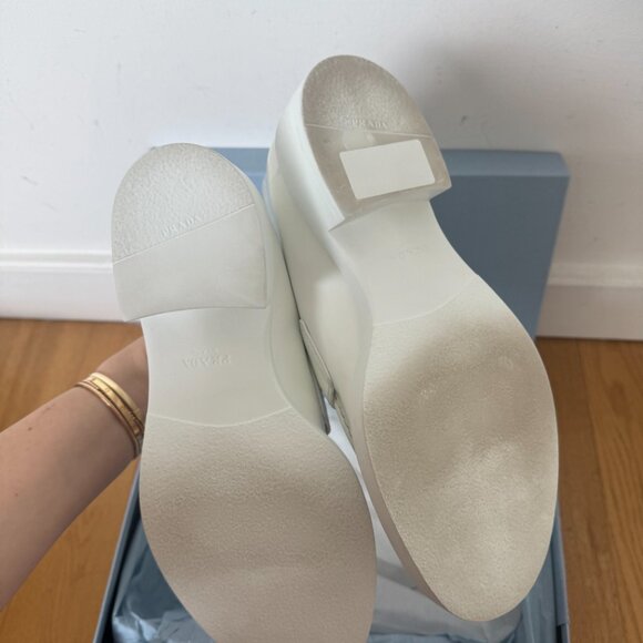 NWT Prada Loafers Vernice White Patent Leather Triangle Logo Chunky Sole - Picture 9 of 11